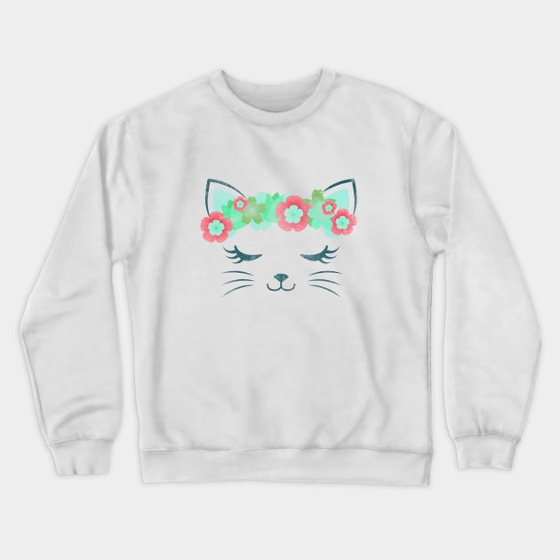 vintage Kawaii cat, kitty kat, flower crown, cute cat, cat party, cat gift, pretty kitty, cat lover, cat collection Crewneck Sweatshirt by theglaze